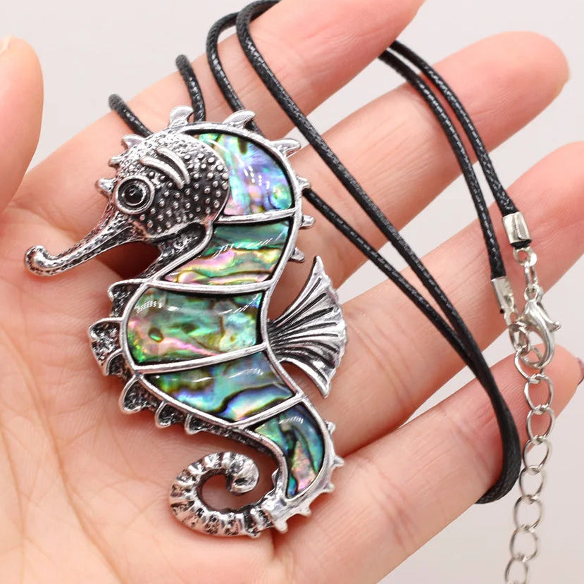 Natural Mother Of Shell Abalone Pendant Leather Cord Necklace