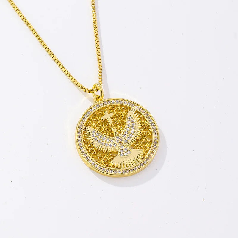 Gold Color Holy Spirit 1 x 1 inch Pendant with 19"Chain