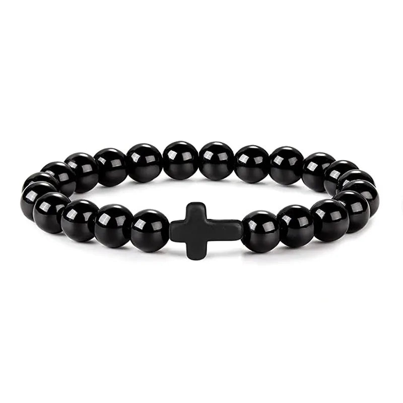 Prayer Men Natural Stone Beads Rosary 6 inch adjustable