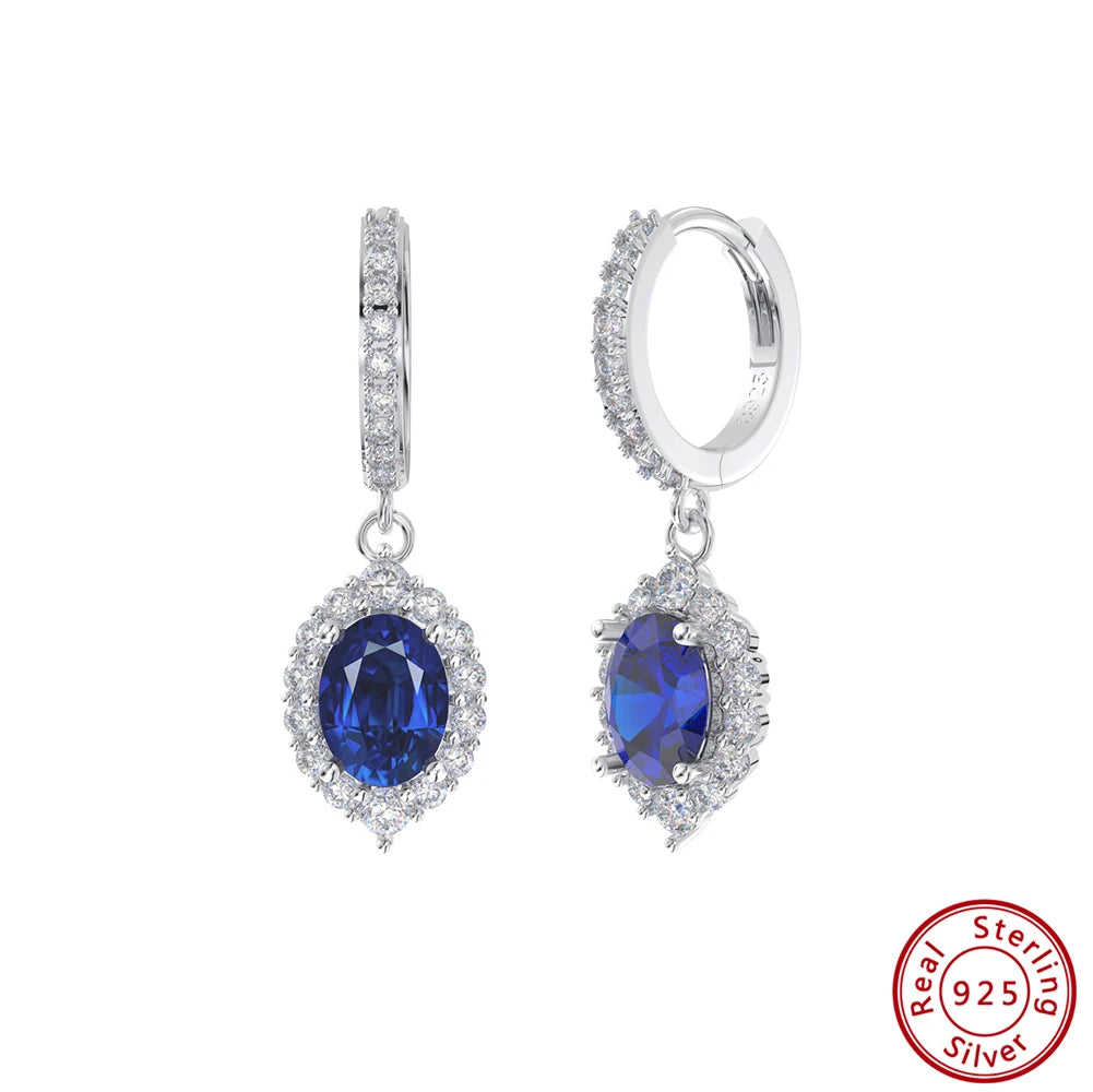 Created Sapphire Teardrop Earrings — 925 Sterling Silver, GDTC Certified