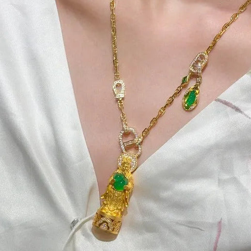 9999 24K Real Gold Universal Chain Emerald Jade Pendant