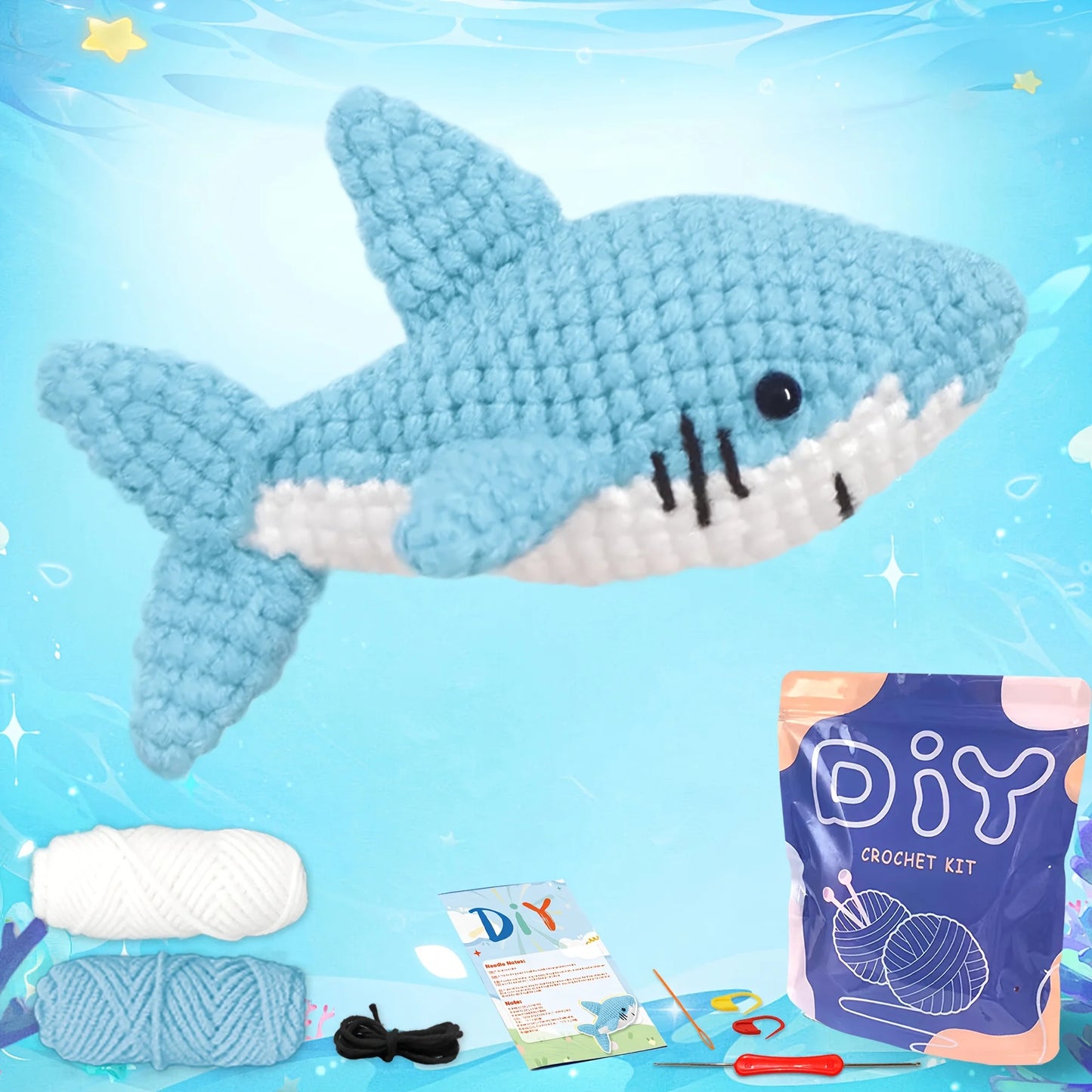 1pc Adorable Shark Amigurumi Crochet Kit for Beginners