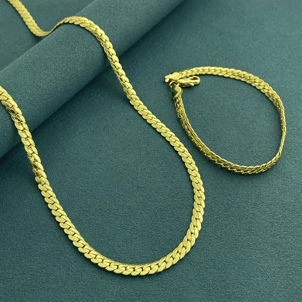 Luxury 24K 9999 Pure Gold Real Gold Women's Lace Necklace Bracelet Set