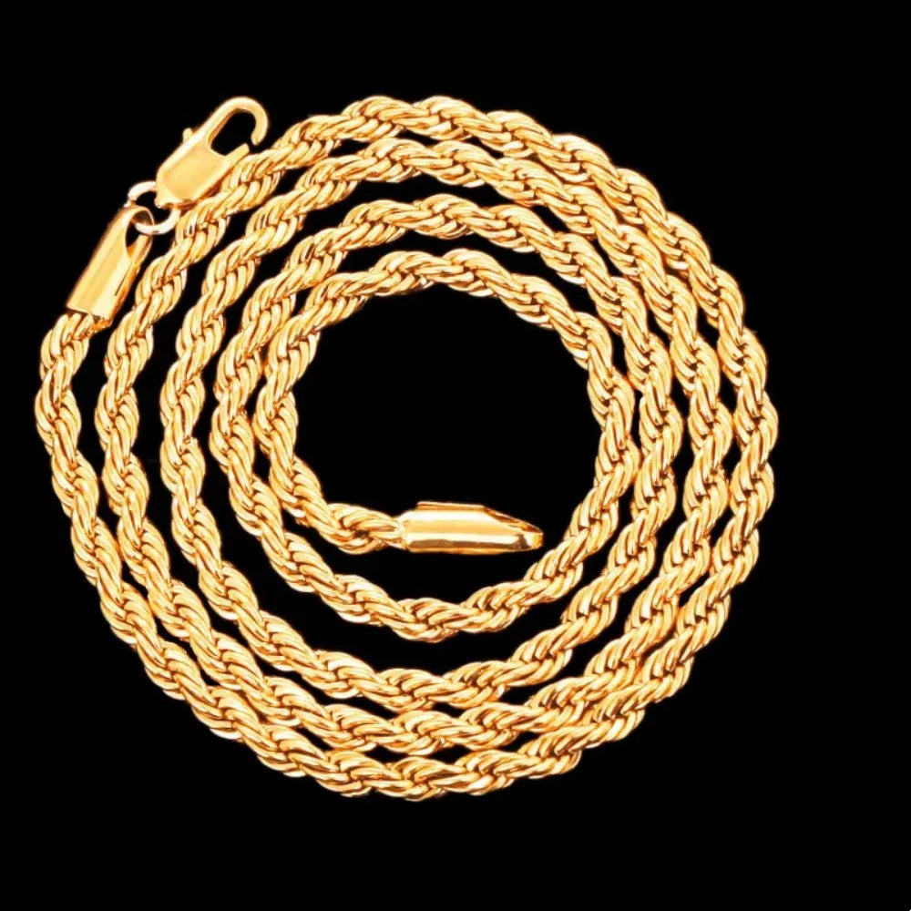Noble 18K Gold 4mm Rope Chain Necklace for Women or Men