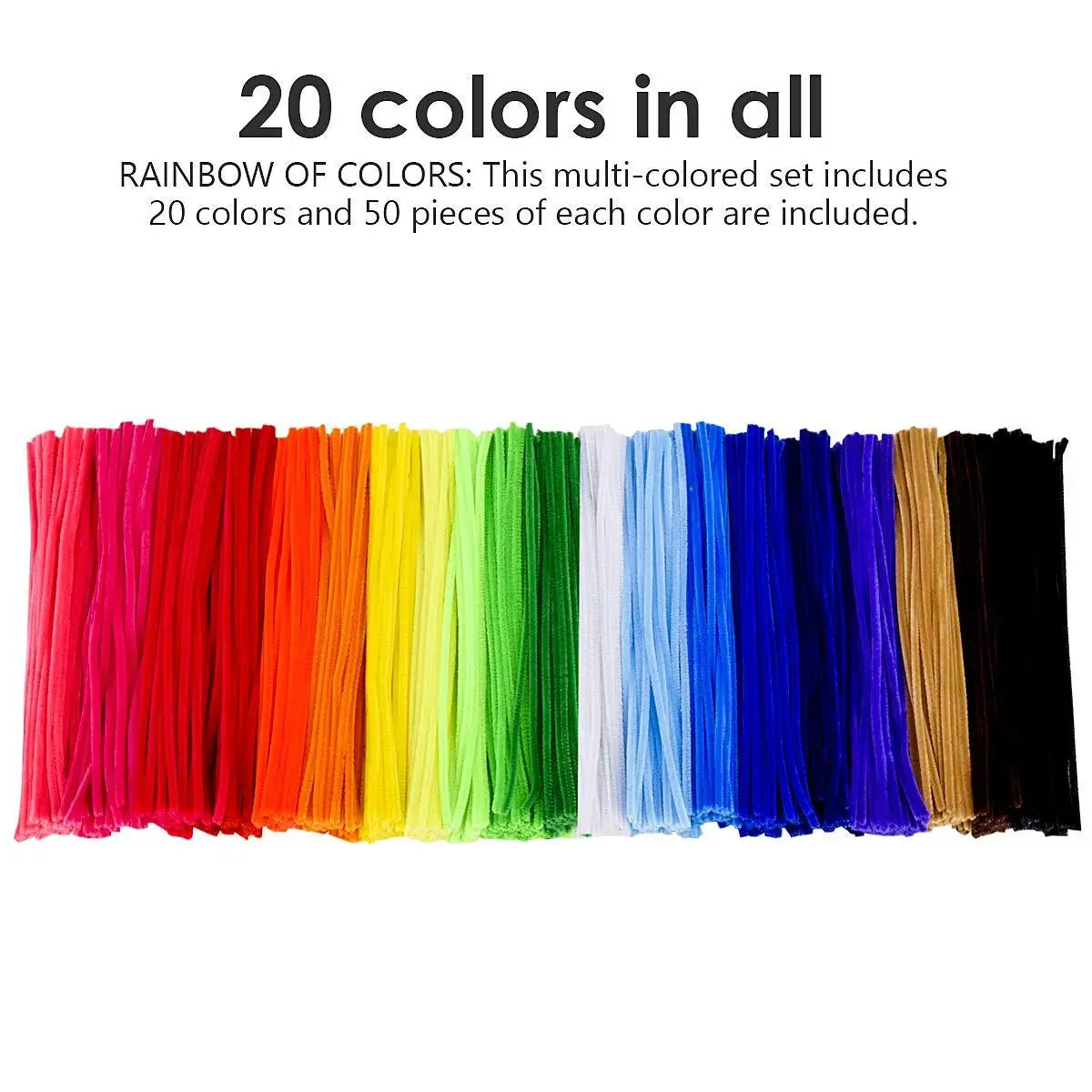 1000 Pcs Pipe Cleaners Assorted 20 Colors 12 inch