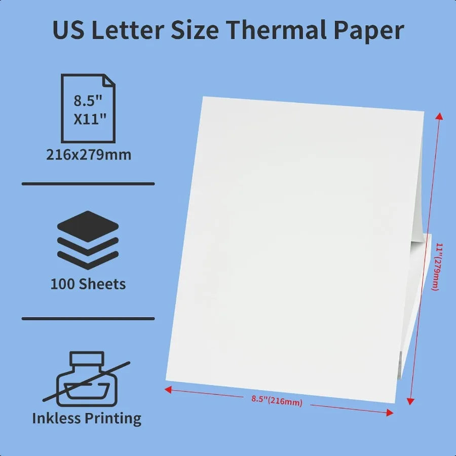 A4 Thermal Printer Paper 8.5 x 11 Inch 100 Sheets