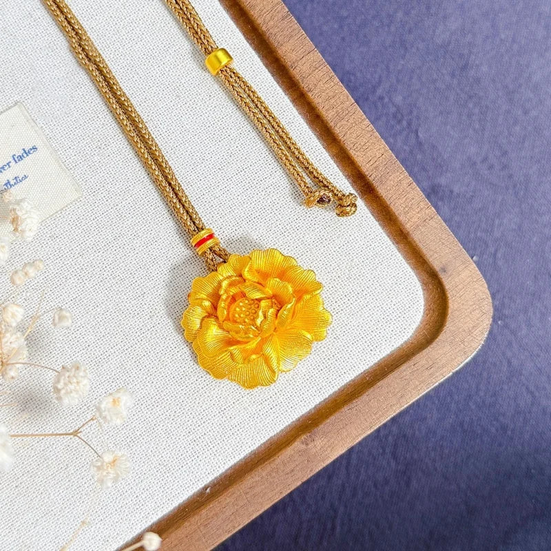24KT Gold Vintage Flower Peony Necklace Pendants