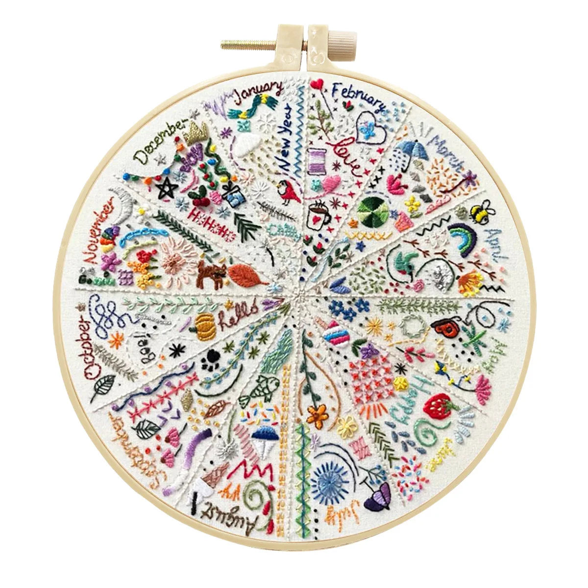 12 Months with Flower Leaves Pattern Embroidery Kit
