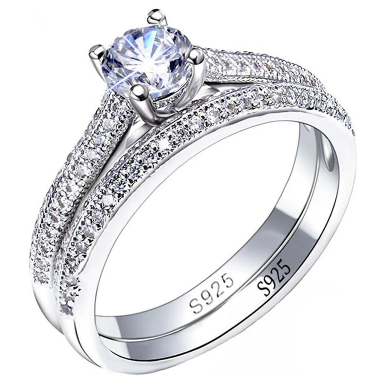 1 pair Vintage Halo 925 Sterling Silver Wedding Ring Set