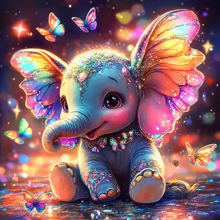 Diamond Painting Elephant & Butterfly — 5D Animal Diamond Art Kit