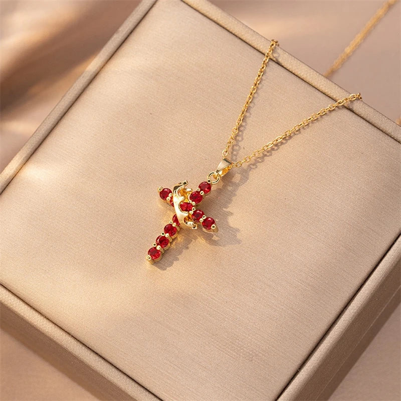 Exquisite Colorful Zircon Cross Pendant Necklaces