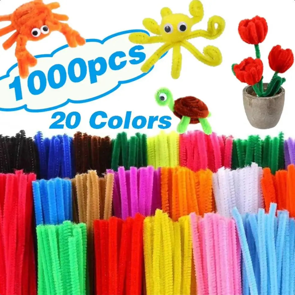 1000 Pcs Pipe Cleaners Assorted 20 Colors 12 inch