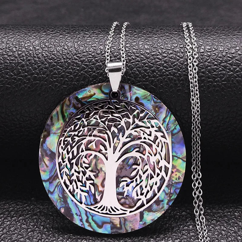 Tree of Life Stainless Steel Abalone Shell Natural Necklace Chain