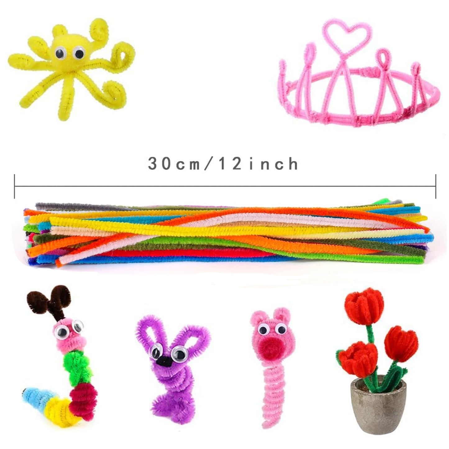 1000 Pcs Pipe Cleaners Assorted 20 Colors 12 inch