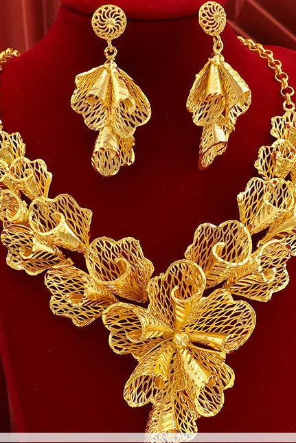 24K 9999 Pure Gold Bride Hollow Flower Necklace — Ethnic Style, GDTC Certified
