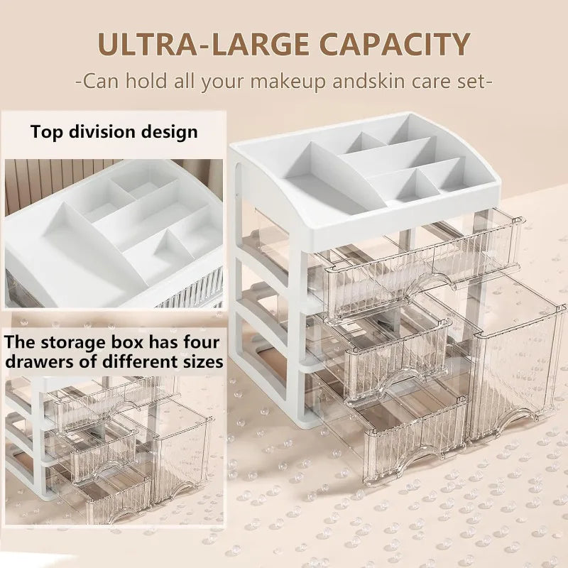 Large Makeup Organizer for Counter Top With 4 Drawers