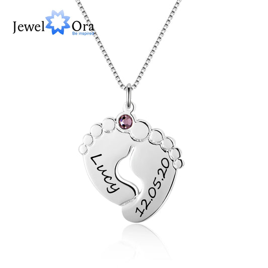 Personalized Baby Feet Necklace with Birthstone