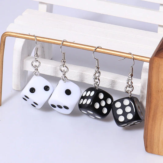 Hot Selling White Black Color Square Dice Earrings
