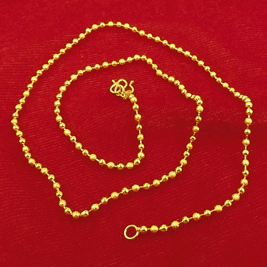 Real 18K Yellow Gold  Beads Necklace