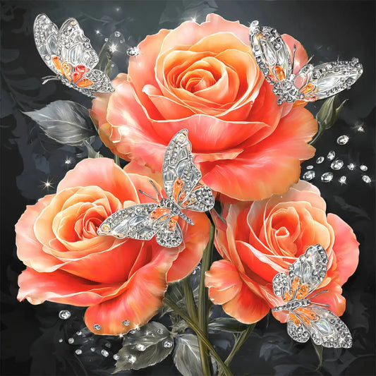 Peony Flower Diamond Painting Crystal Butterfly