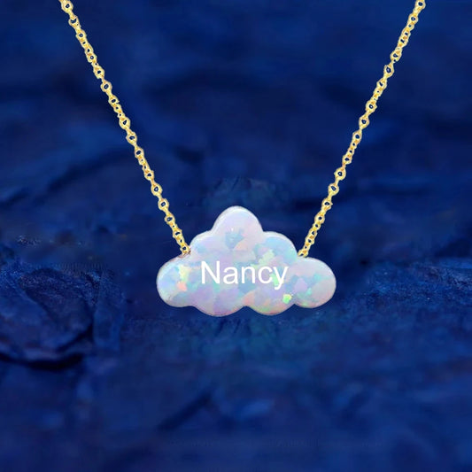 Custom Name Cloud Opal  Personalized Necklace