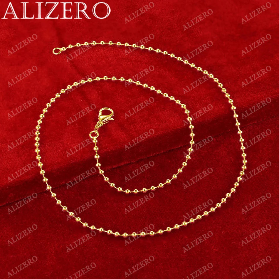 ALIZERO 18K Gold 2mm Beads Base Chain Necklaces
