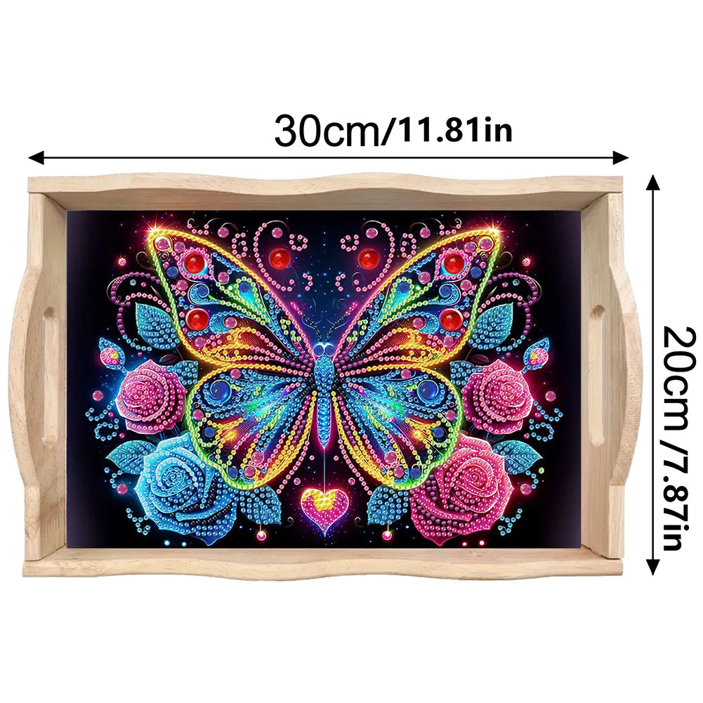 Wooden Animals Flowers 5D DIY Diamond Painting Serving Tray
