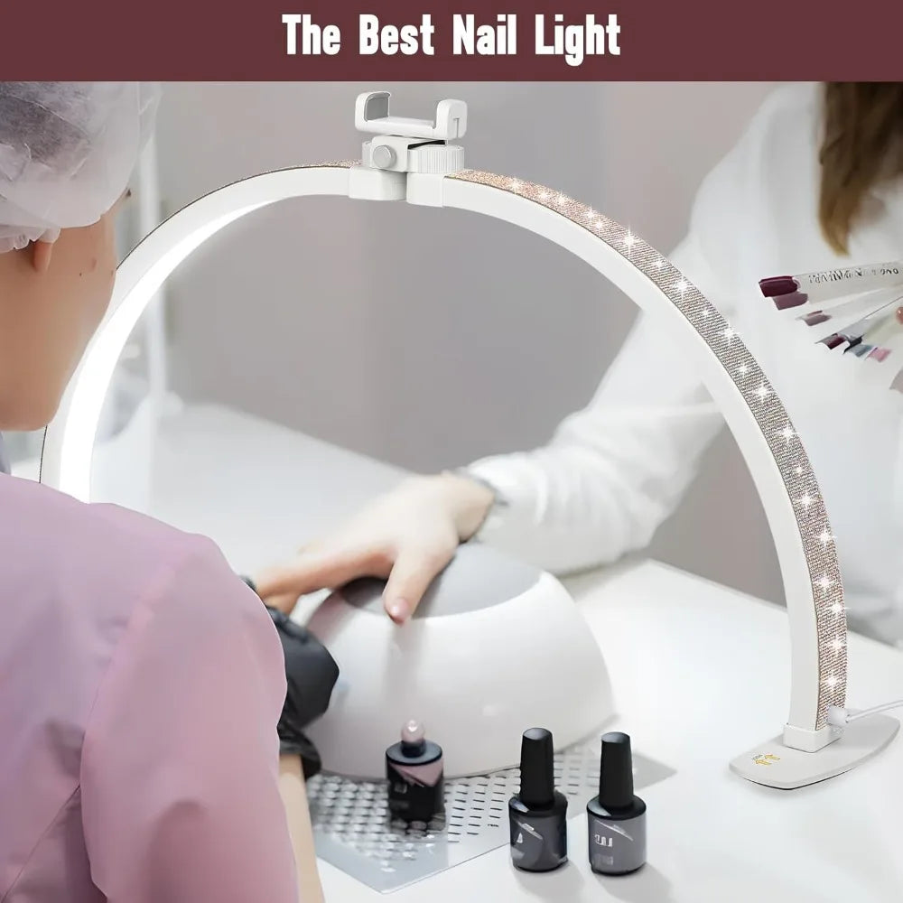 Half Moon Light for Nail Desk with Phone Holder