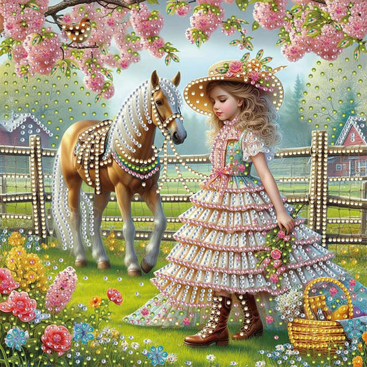 Vintage French Country Girl and Horse Diamond Painting Set