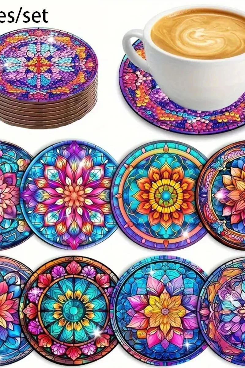 8-piece Set of DIY Diamond Painted Coasters