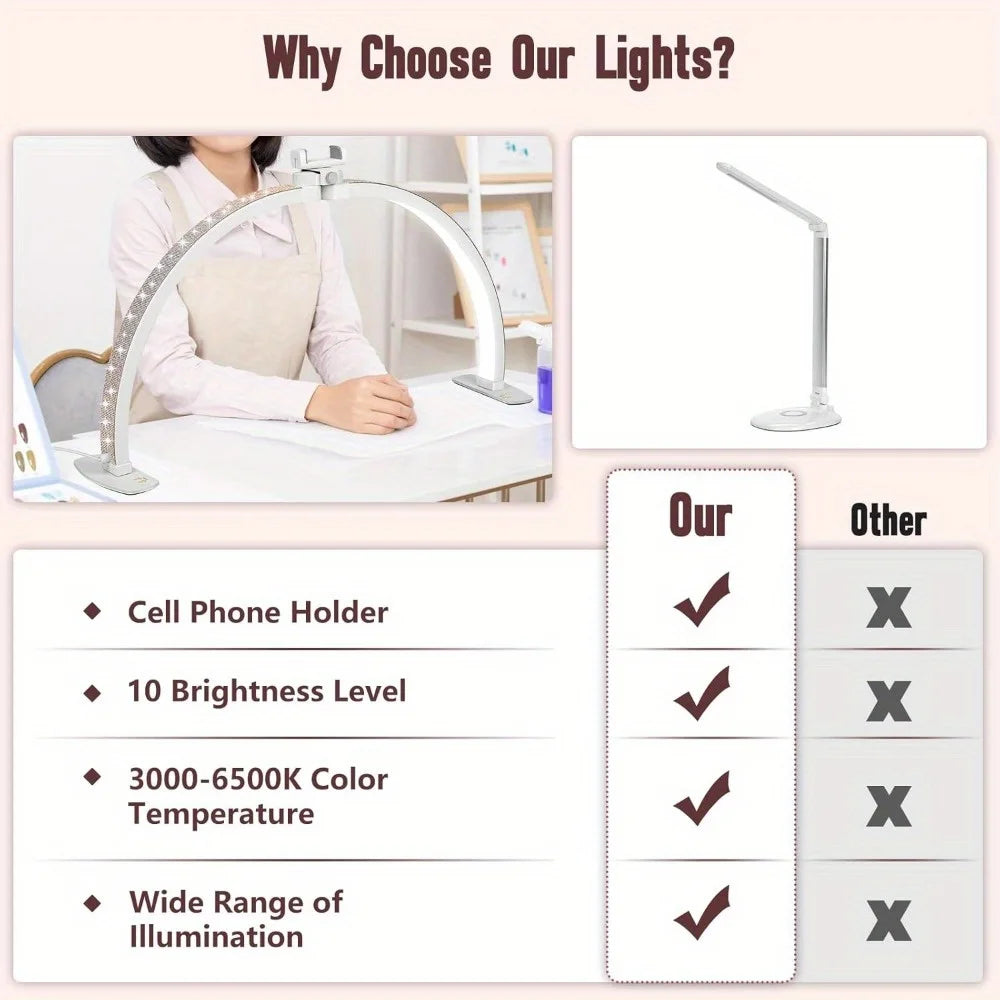 Half Moon Light for Nail Desk with Phone Holder