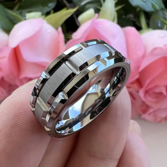 8MM   -1/4 Inch Wide  Simple Silver Color Matte  Ring