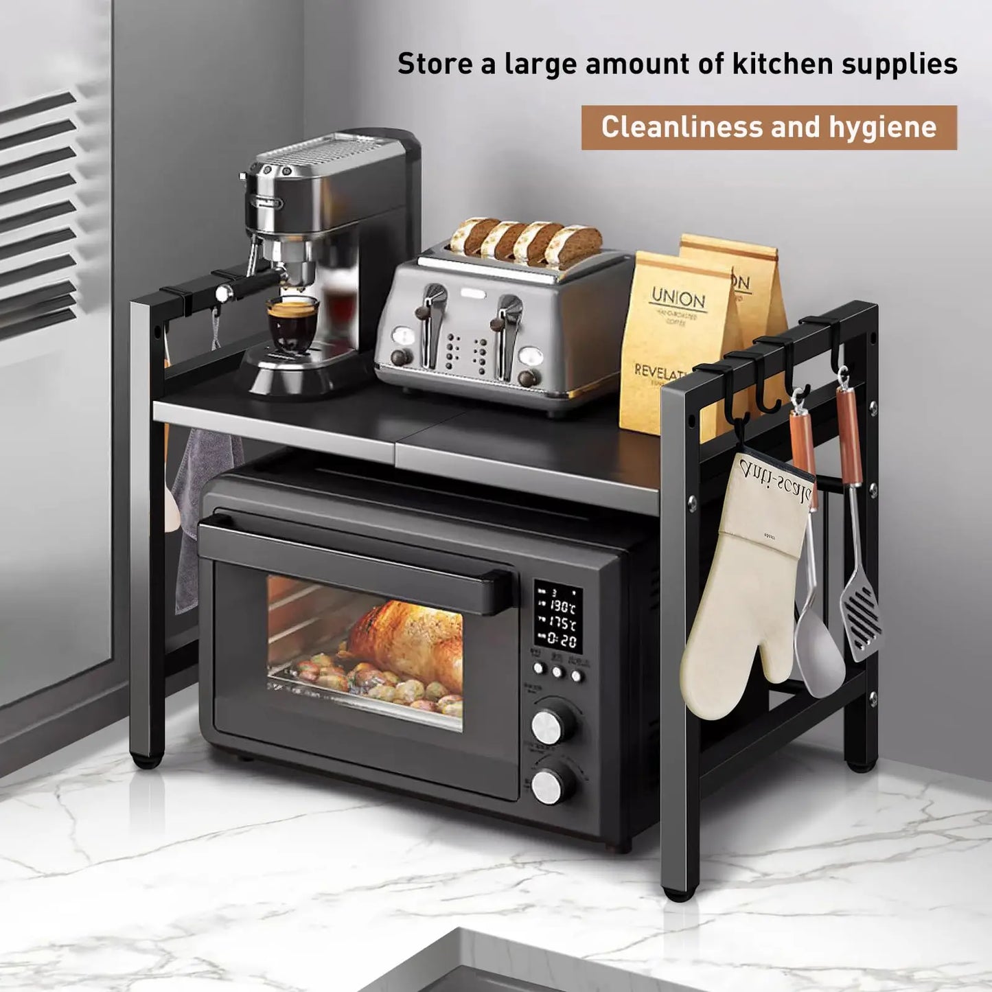 1pc Expandable 16--24 Inches Microwave Shelf Organizer