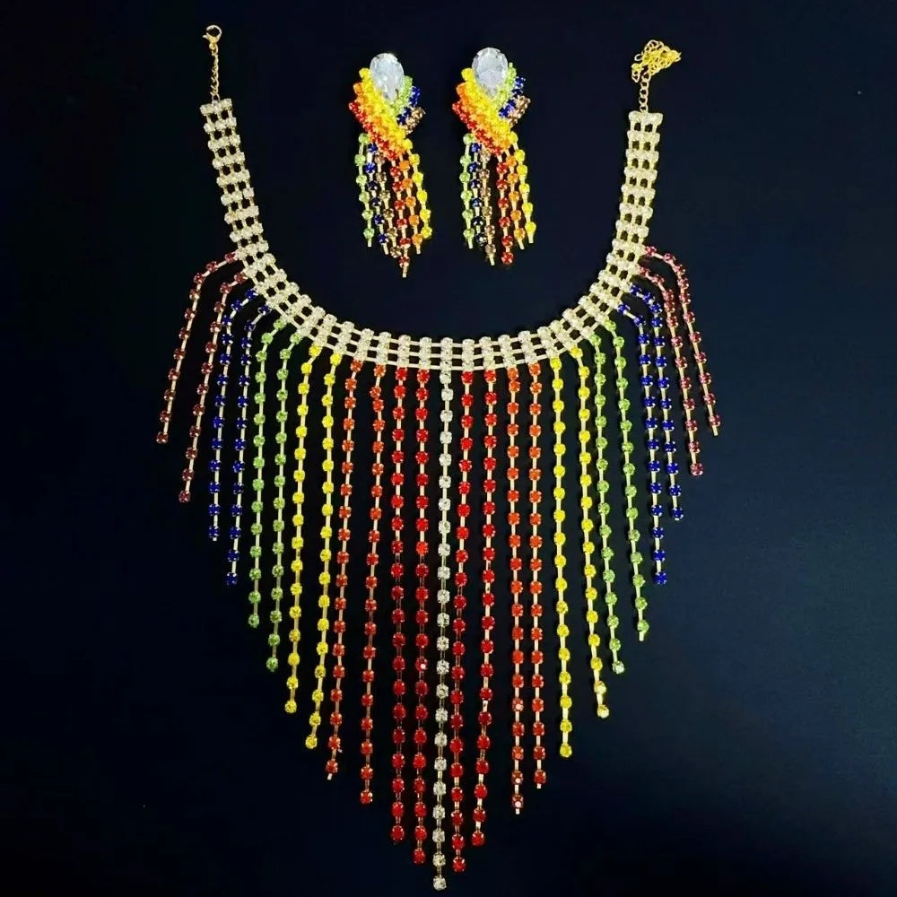 Exquisite Vintage Rainbow Tassel Jewelry Set
