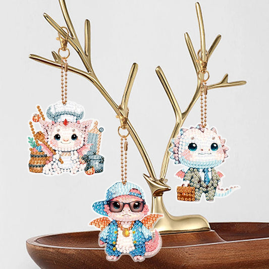 6Pcs Double Side Dragon Full Drill Keyring