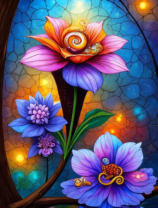 Full  Kits Diamond Painting Vibrant Lotus Butterfly Landscape