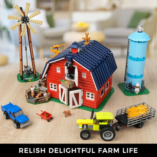 Farm Barn Building Set with Light--- Windmill