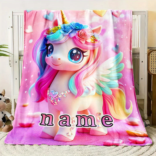 Customizable unicorn blanket      name     KETURA       with sparkling rainbow mane  order # 1005