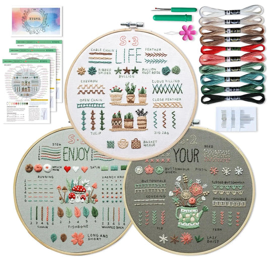 Set Of 3 Embroidery kit for Beginners  And Adults