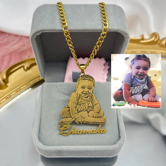 Stainless Steel Custom Photo Necklace  With Name