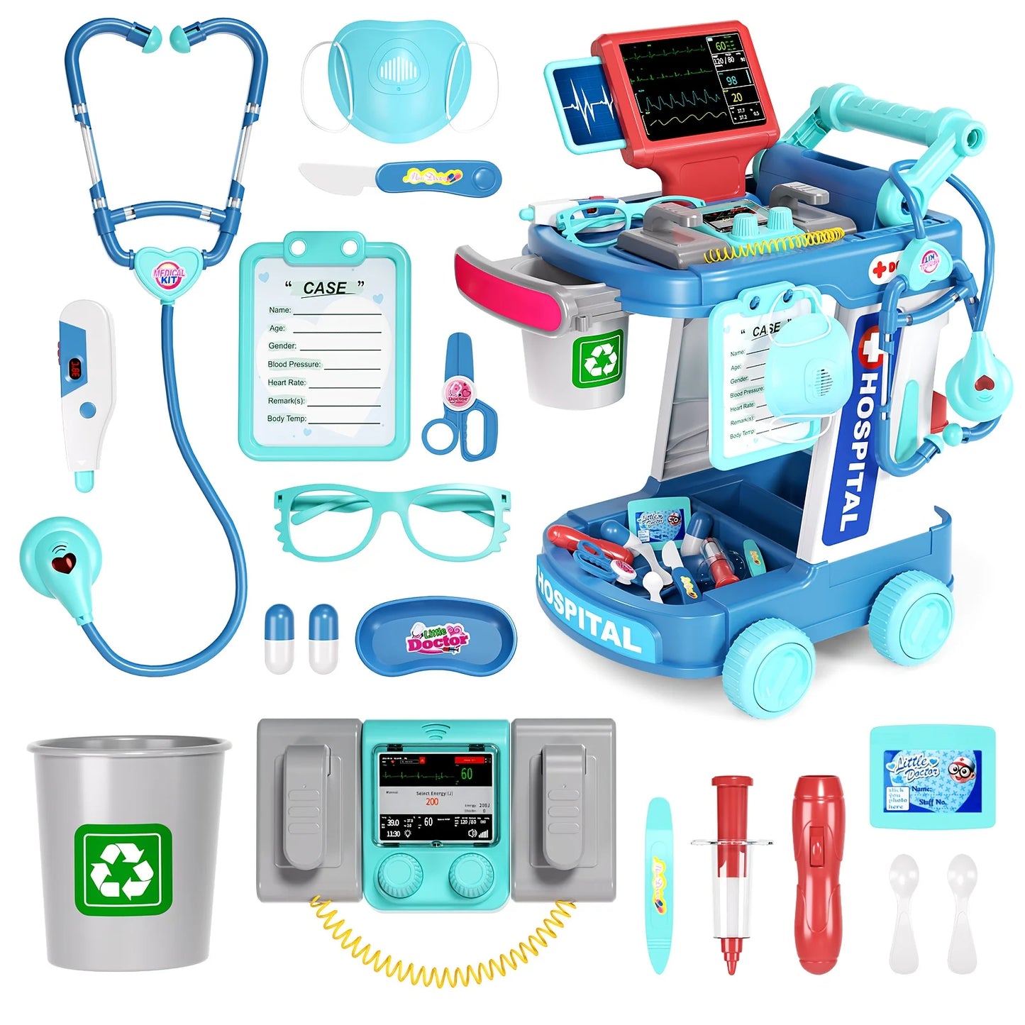 Doctor Cart Learning Toy Play Medical Station Set
