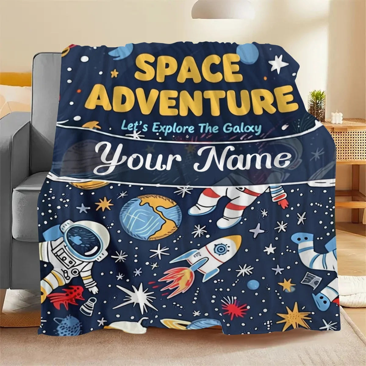 Customizable Personalized Astronaut Rocket Blanket