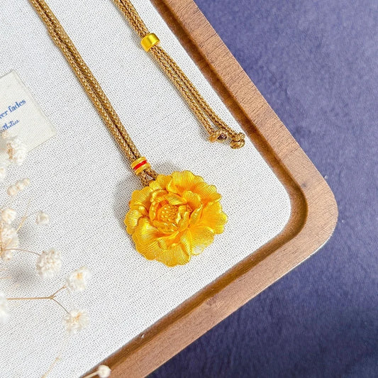 24KT Gold Vintage Flower Peony Necklace Pendants
