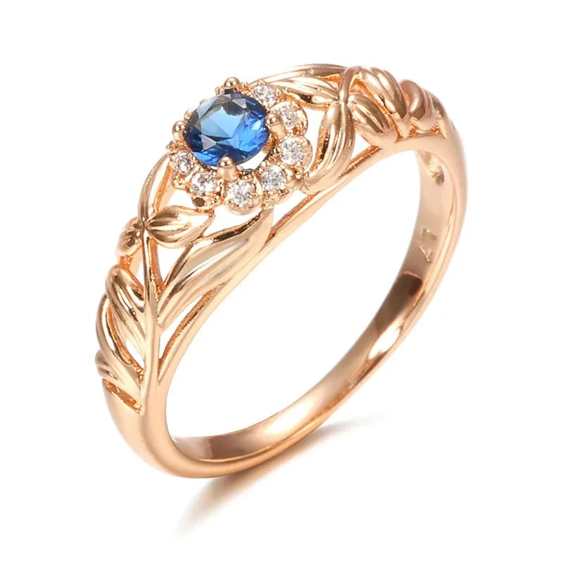 Real 14K Gold Diamond Ring for Women – Blue Stone (Sizes 7, 8, 9)