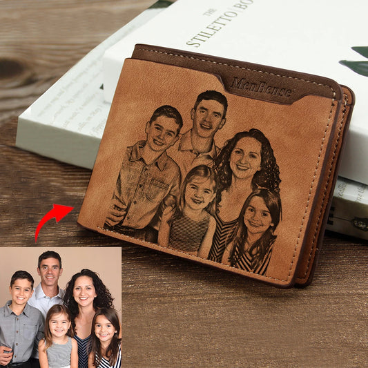 Customized Men's Photo Engraved Light Brown  Wallet