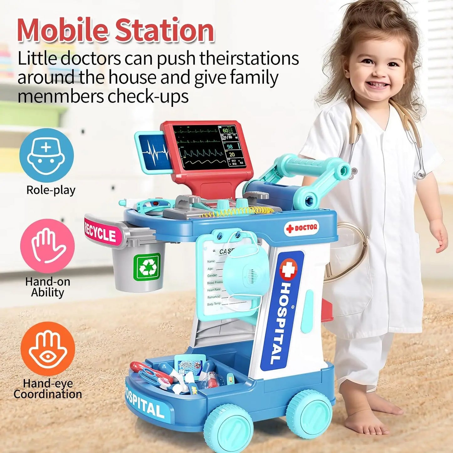 Doctor Cart Learning Toy Play Medical Station Set