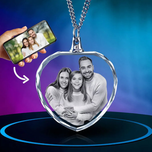 Laser Engraved 2D White Crystal Pendant Necklace