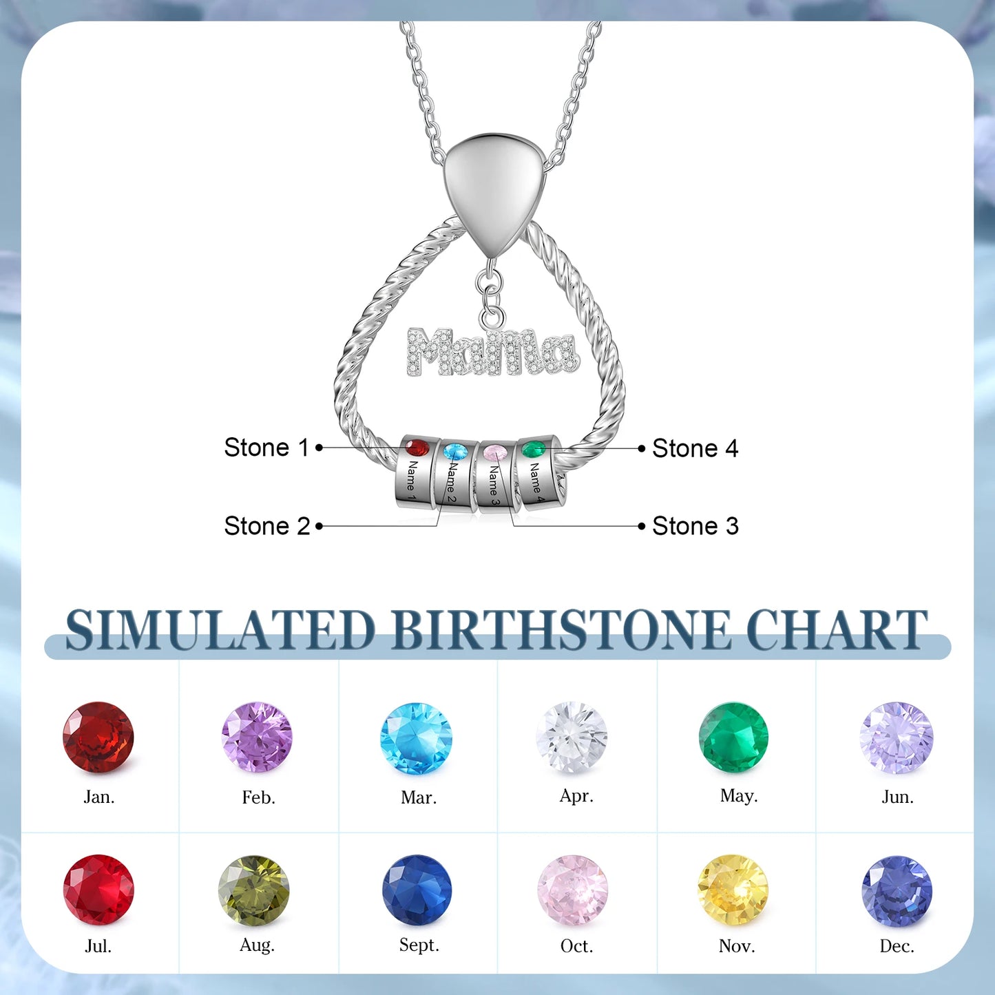 Personalized 1-5 Names and Water Drop Shape Necklace