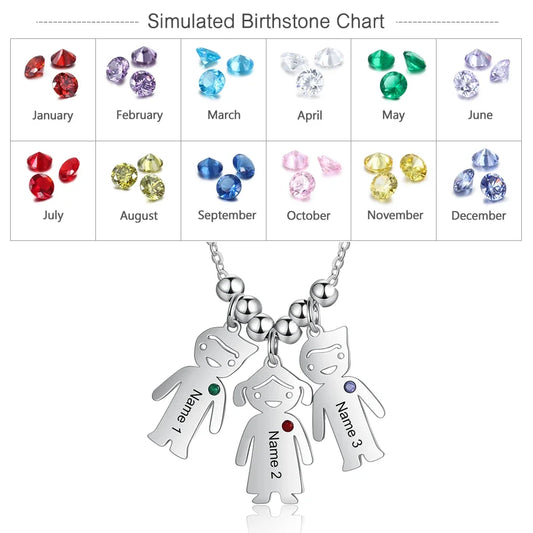 Personalized Engraved  - Birthstone Name Boy-- Girl Pendant Necklace