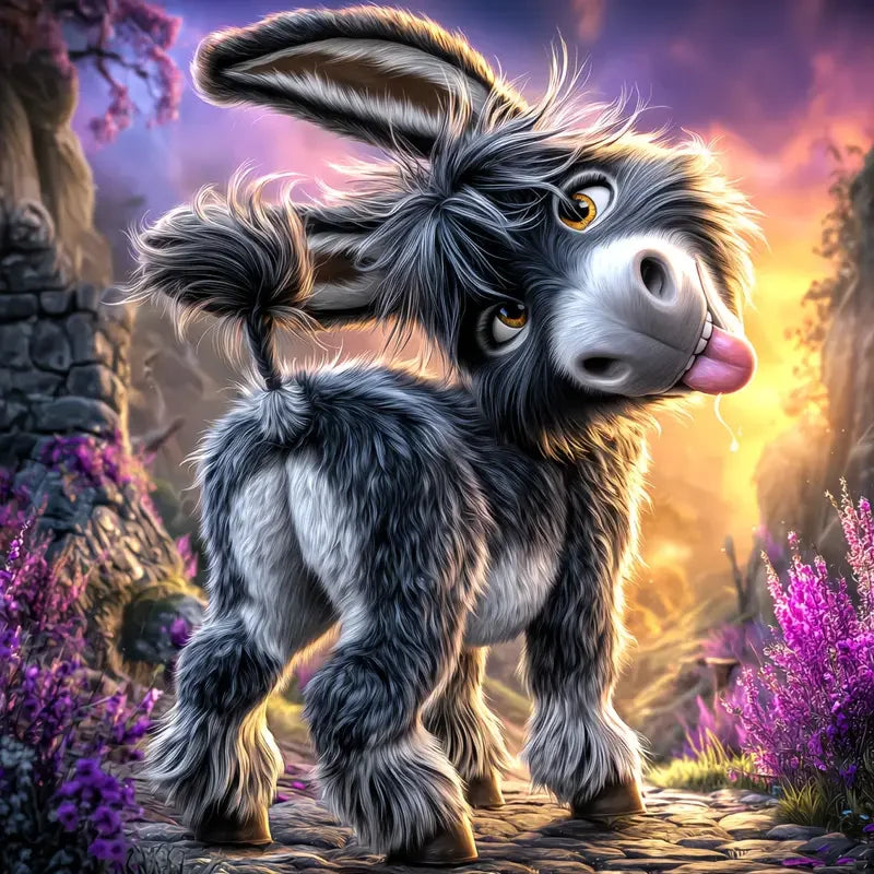 Mischievous Donkey, 5D Round Diamond Painting